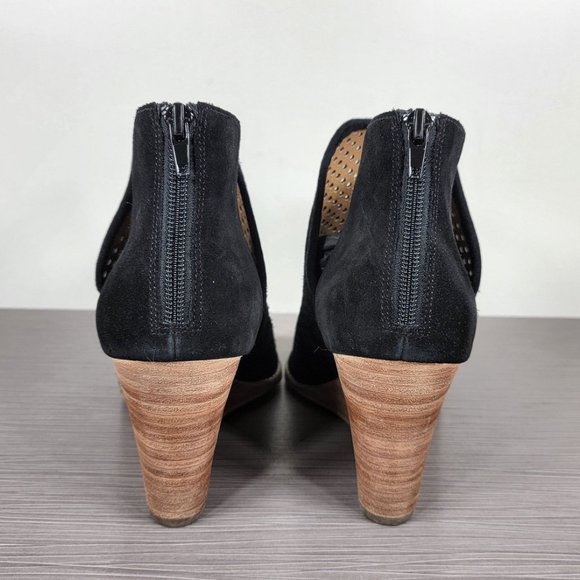 Susina Kinston Peep Toe Perforated Wedge Bootie, Black Suede, Size 9.5 & 10 - Picture 5 of 10
